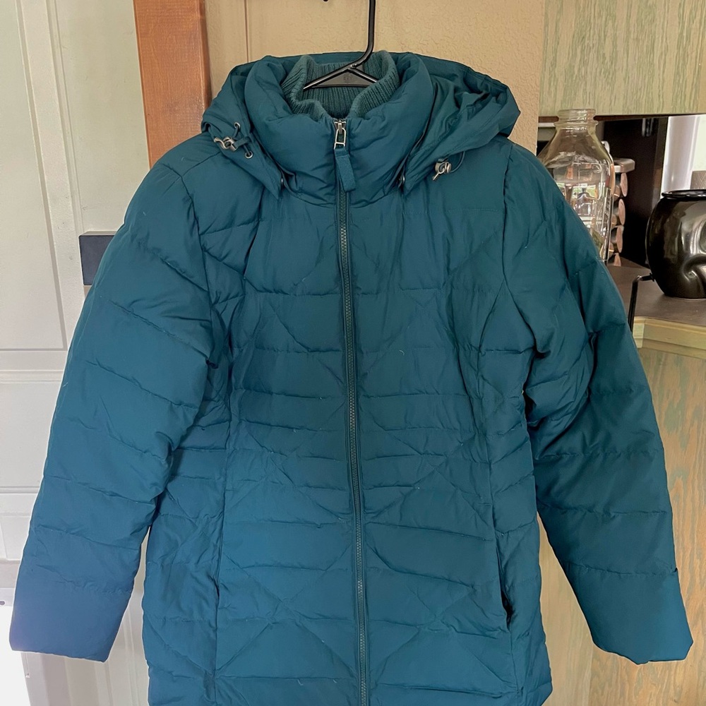 Lands' End Blue Puffer Jacket with Hood and Quilted Design
